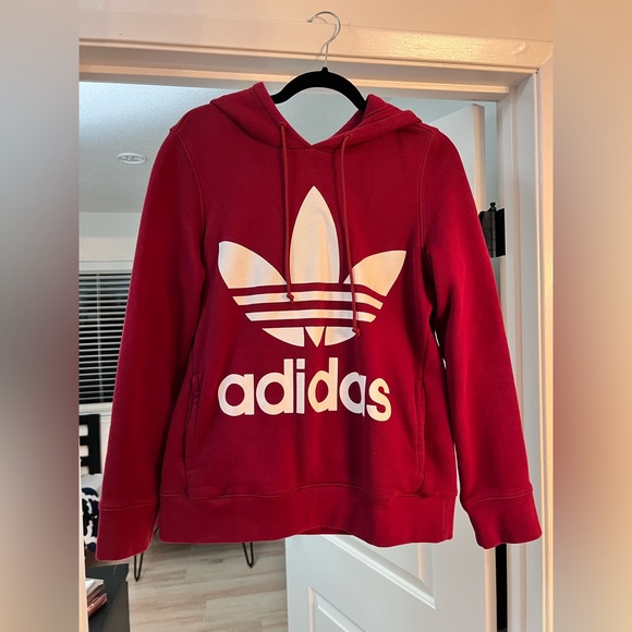 adidas Originals Tops - Adidas original adicolor Trefoil Hoodie in burgundy / red size 6